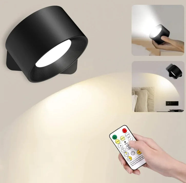 Applique murale magnétique rechargeable sans fil avec télécommande, pivotante à 360°, LED cylindrique à intensité variable, éclairage d’ambiance | Sansoti