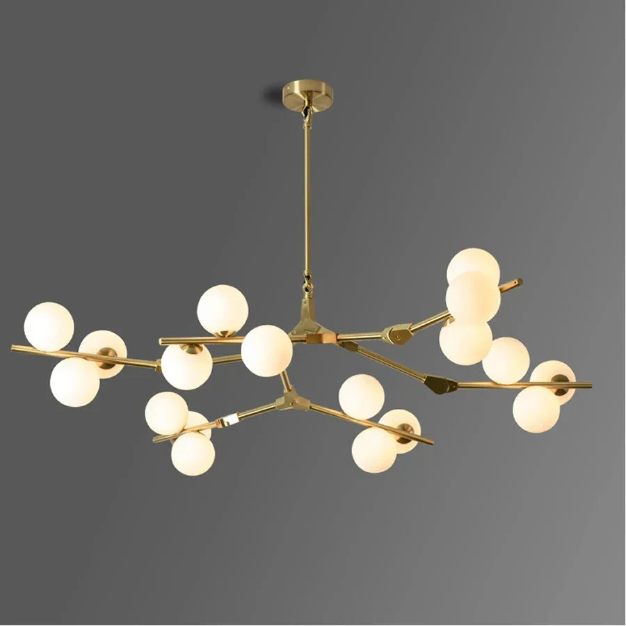 Suspension Structure Branches Verre Mat Or Noir G4 LED Salon Salle à Manger Scandinave Moderne 12 18 24 Boules | Restfield