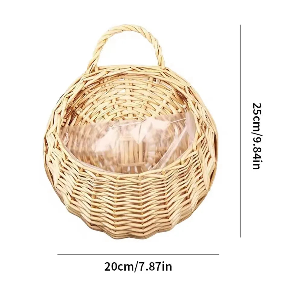 Hangmand Riet Naturel Wanddecoratie Tuin Balkon Woonkamer Handgemaakt Bloempot Mand Rotan Plantenmand Binnen Buiten | Sansoti