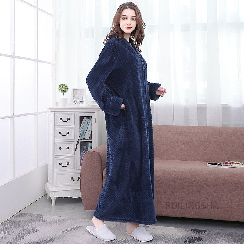 Warme Badjas met Rits en Capuchon Fleece Ochtendjas Unisex Loungewear Winter Huisjas voor Heren Dames | Sansoti