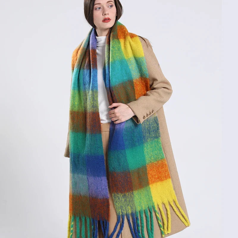 Weicher Kaschmirschal mit buntem Regenbogenmuster 38x230cm Winterwarmer Halsschal Schulter-Wrap Damenaccessoire | Sansoti