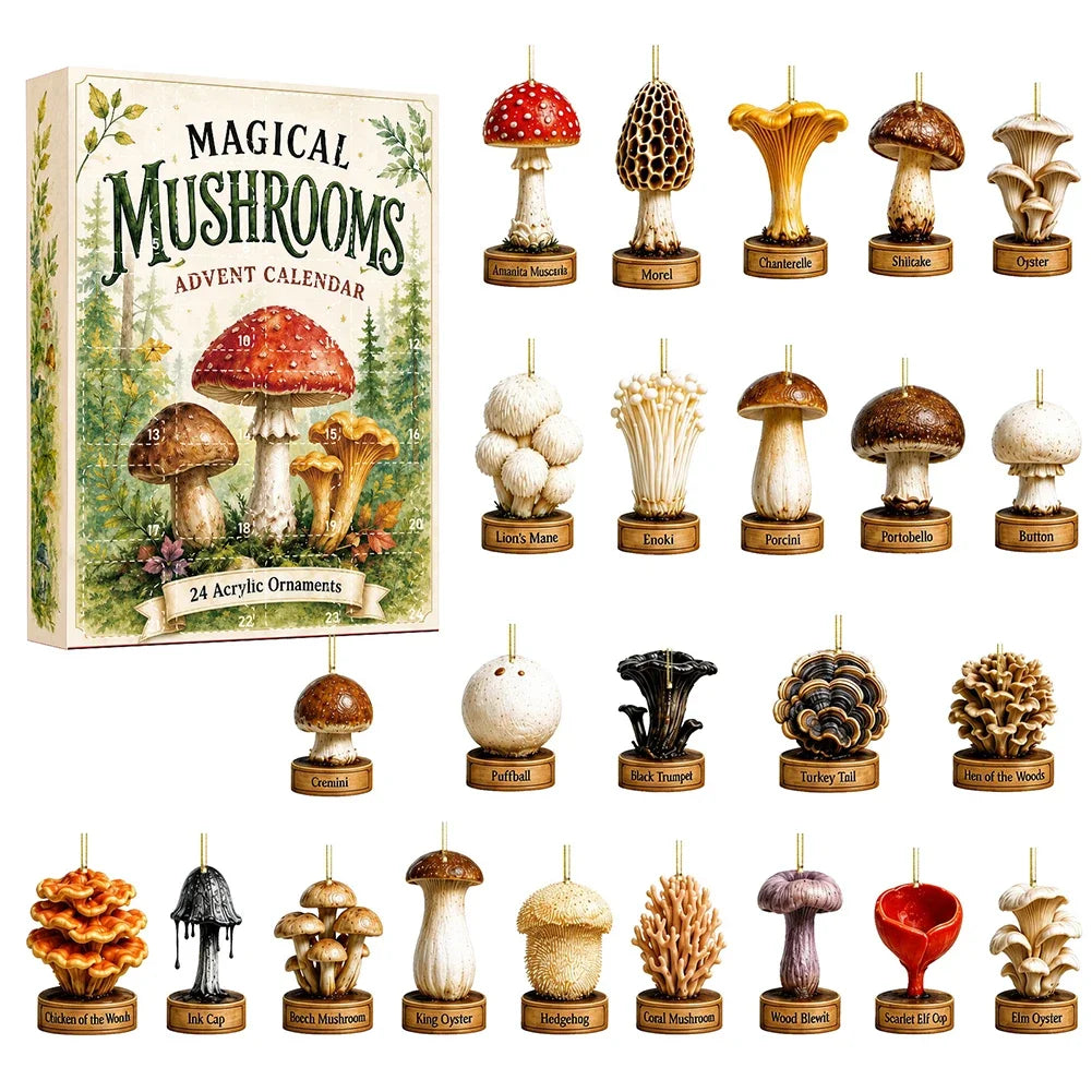 Paddenstoel Adventskalender Blind Box 2D Acryl Hanger 24 Dagen Countdown Paddenstoel Ornament Kerstcadeaudoos