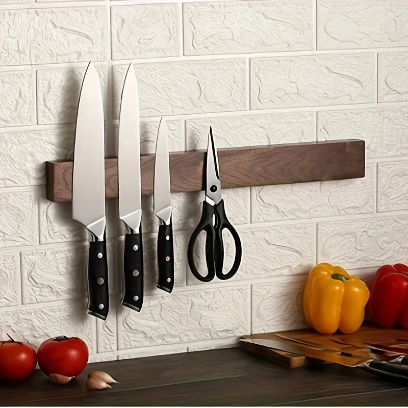 Magnetische Messenstrip Walnoot 40cm Wand Messenrek Hout Keuken Messtrip Muurbevestiging Messenhouder | Sansoti