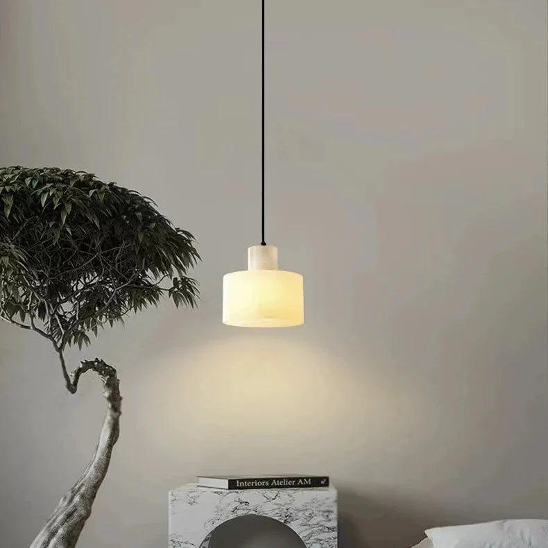 Suspension en albâtre naturel, design boule, 14-16 cm, éclairage d’ambiance pour salon, salle à manger et chambre, LED E27 | Sansoti