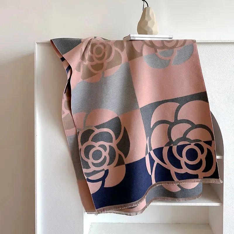 Écharpe réversible en cachemire à motif floral 185x65cm Accessoire d'hiver Wrap élégant Châle enveloppant luxueux pour femme et homme | Sansoti