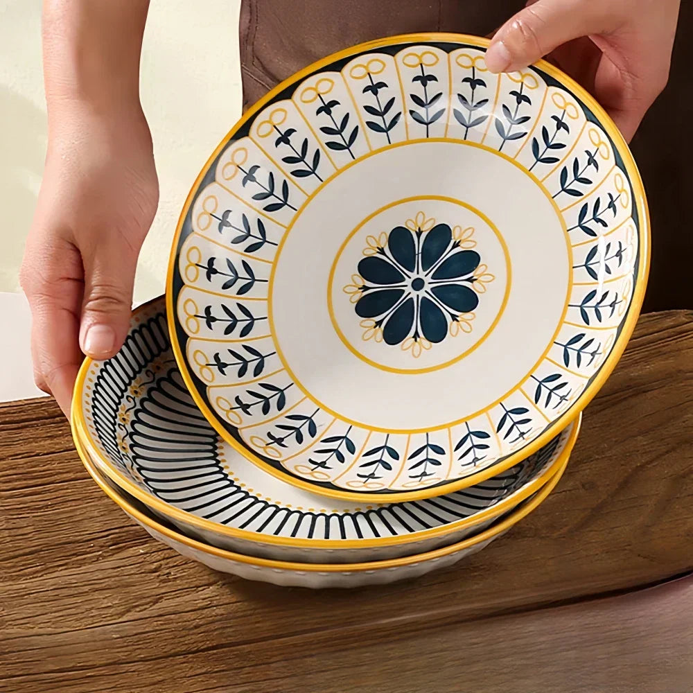 Teller-Set 4-teilig Porzellan Handbemalt Toskanisch Blau Gold 20cm | Restfield