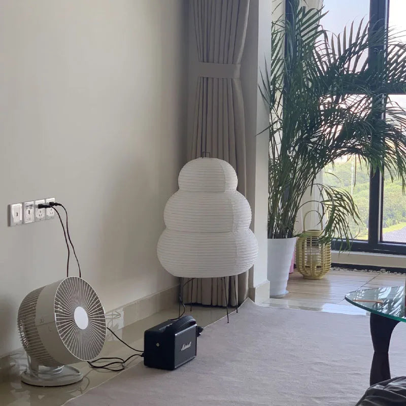 Japanische Stehleuchte 60cm, Papier und Metall, E27, dimmbares warmes Stimmungslicht für Wohnzimmer und Schlafzimmer, moderne Stehlampe | Sansoti