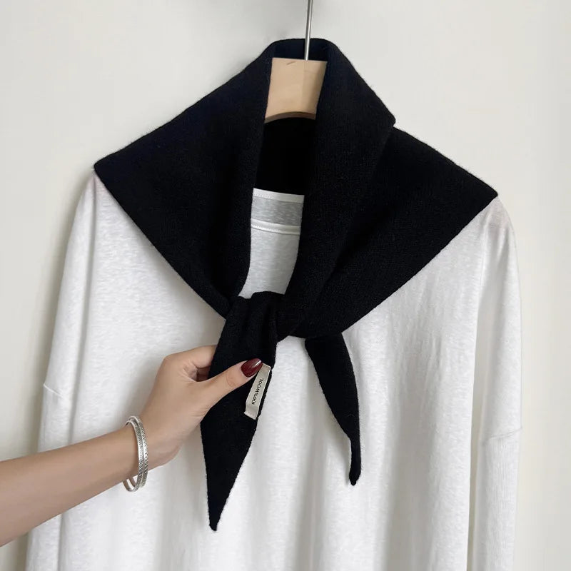 Knitted Wool Triangle Shawl 60x130 cm Winter Scarf for Women Solid Warm Headscarf Autumn Winter Accessory | Sansoti