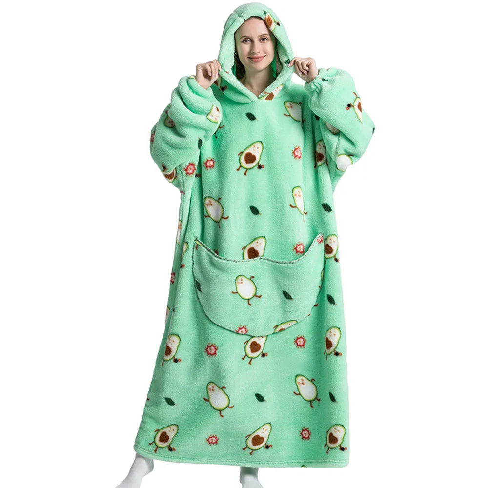 Sherpa Fleece Deken met Mouwen en Capuchon 140cm Draagbare Oversized Huisdeken XXL Comfortabel Warme Deken | Sansoti