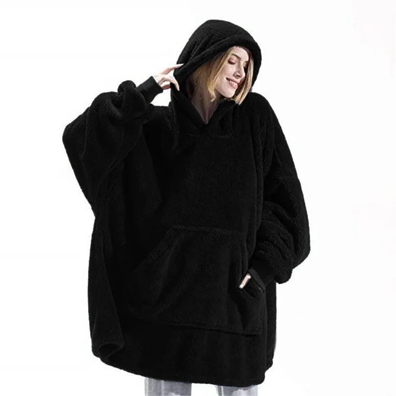 Draagbare Fleece Deken met Capuchon Dubbelzijdig Oversized Lounge Plaid Zachte Huisdeken voor Thuiscomfort | Sansoti