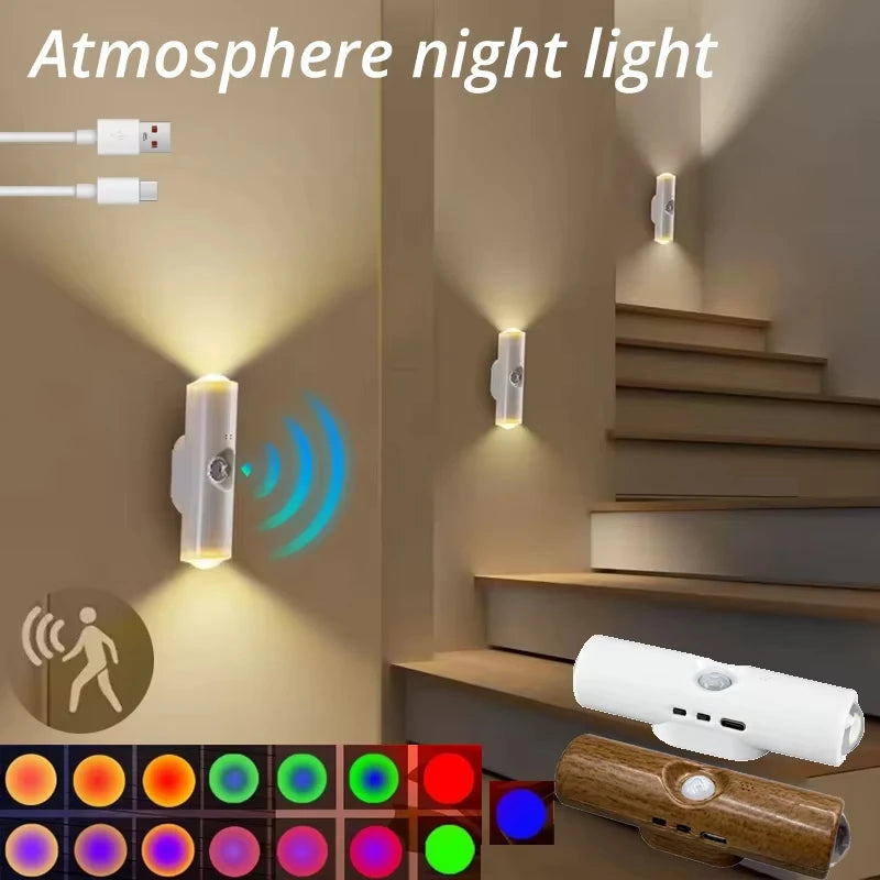 Oplaadbare Wandspot met Bewegingssensor RGB Nachtlampje Draadloos Magnetisch voor Slaapkamer Hal Kast | Sansoti