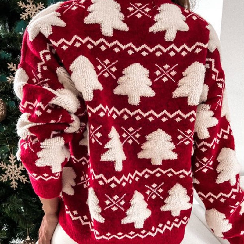 Gebreide Kersttrui Dames Kerstboom Feestelijke Pullover Groen Rood Winter Warm Comfortabel Oversized XL | Sansoti