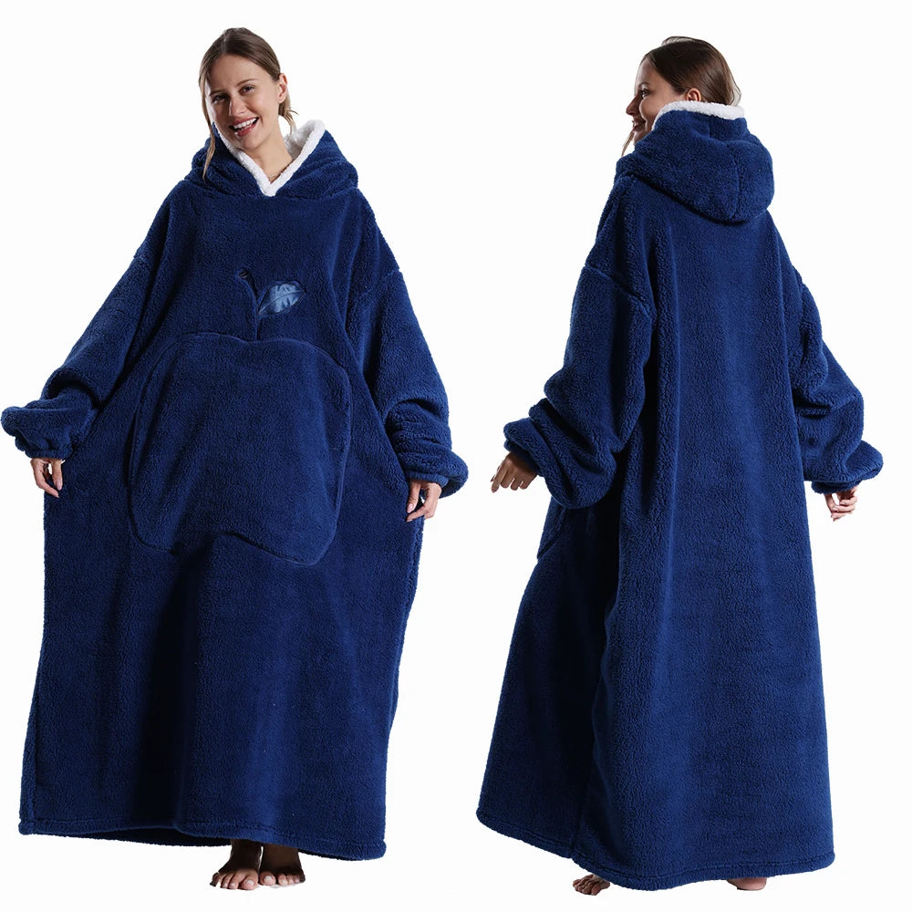 Oversized Hoodie Deken Sherpa Fleece Capuchon Mouwen Relaxkleding Volwassenen Winter Warmte Comfort Loungewear | Sansoti