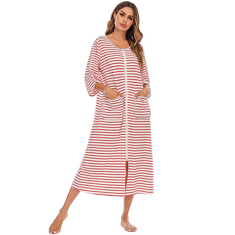 Badjas met Capuchon en Rits Fleece Ochtendjas met Zakken Dames Lange Mouwen Homewear Zwangerschap Comfortabel | Sansoti