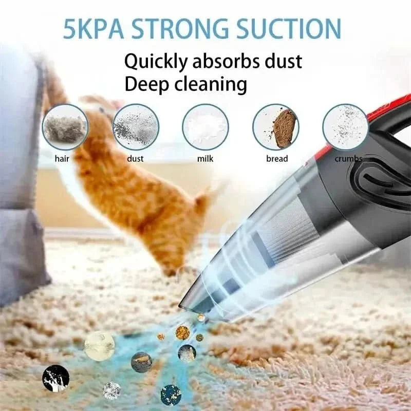 Draadloze Kruimeldief Auto Stofzuiger 120W Zuigkracht Handstofzuiger Met Opzetstukken Voor Nat En Droog Gebruik Compact Oplaadbaar Design | Sansoti