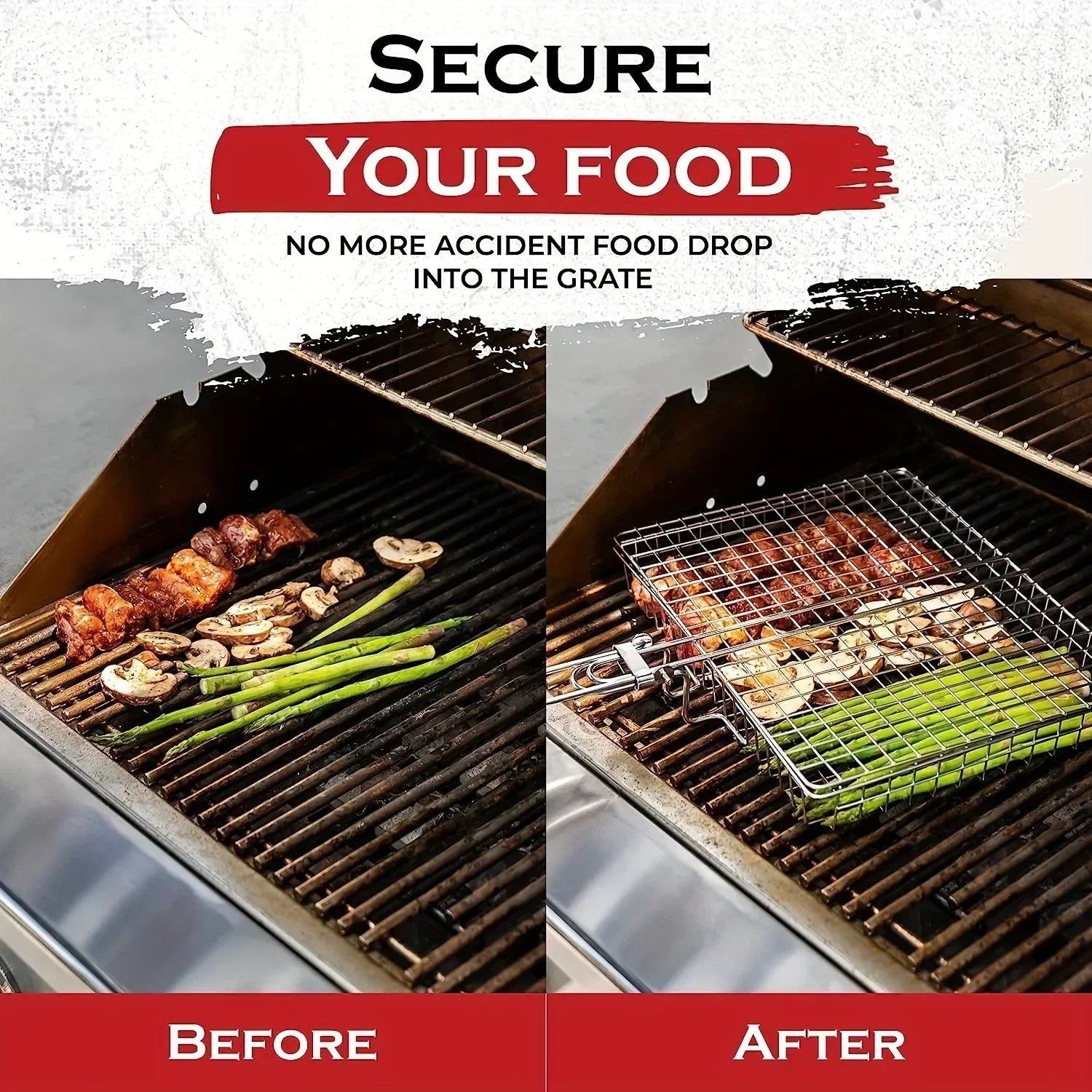 Inklapbare Grillmand Roestvrij Staal Antiaanbak BBQ Groente Vlees Vis Camping Barbecue Houtskool Grill | Sansoti