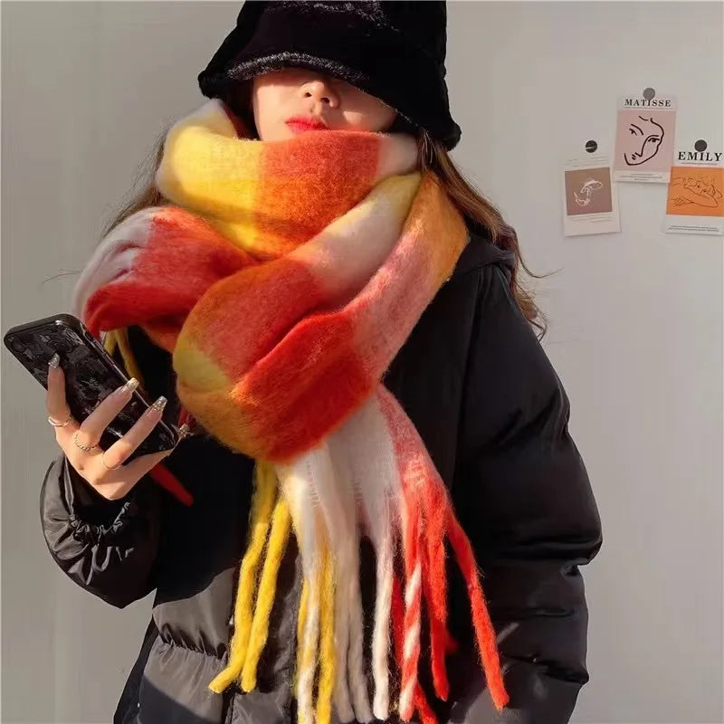 Cashmere Wool Scarf 38x230cm Rainbow Colors Winter Warmth Women's Neck Scarf Shoulder Wrap Statement Accessory | Sansoti
