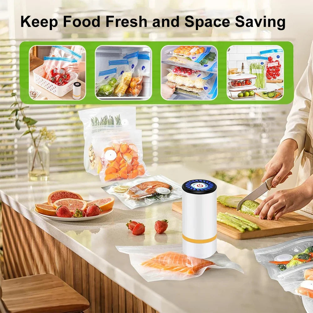 Pompe à vide rechargeable pour la conservation des aliments avec sacs réutilisables - système de conservation sous vide pour la cuisine | Sansoti