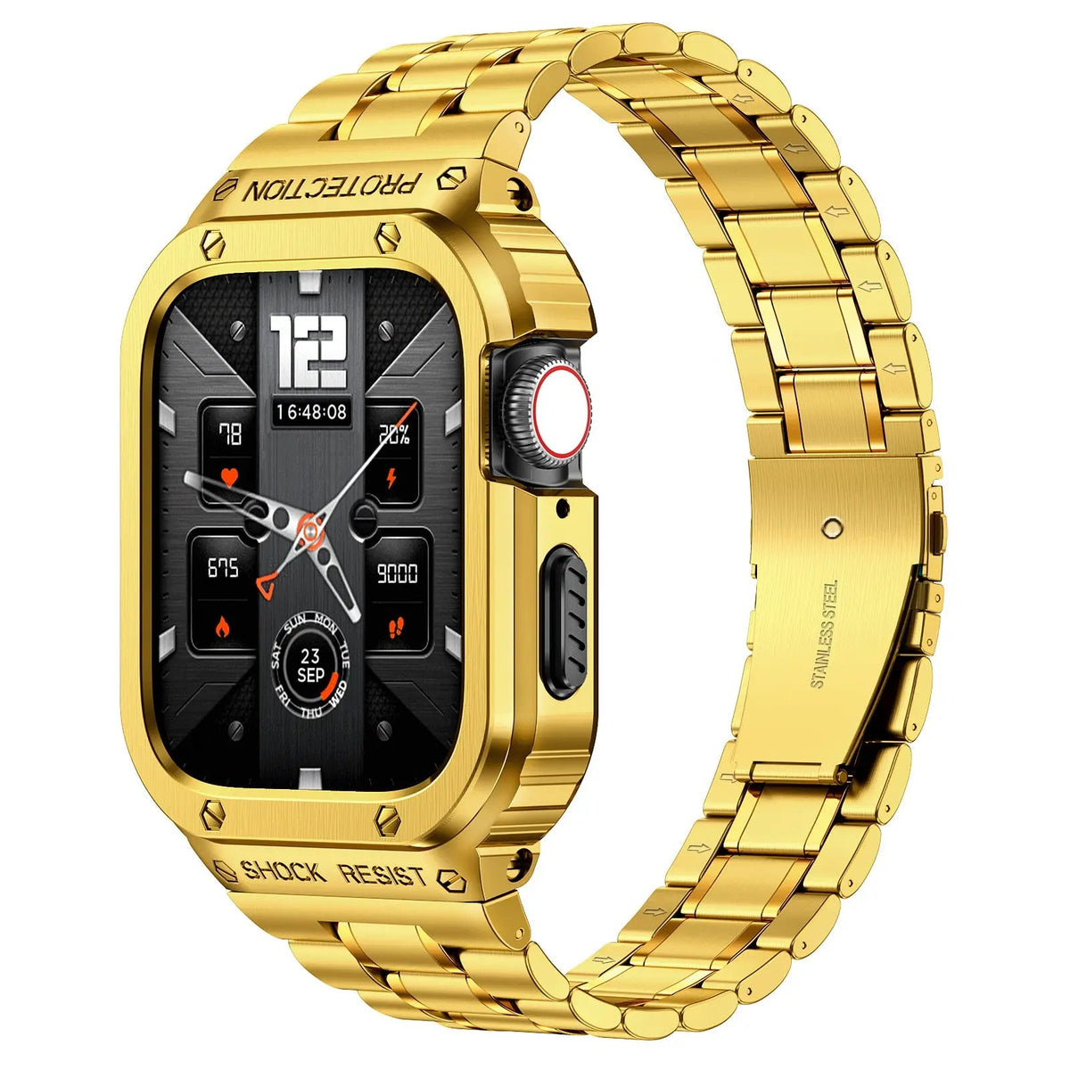Edelstahl-Uhrenarmband mit Schutzhülle, 45 mm, 44 mm, Smartwatch-Zubehör, Schwarz, Silber, Gold, stilvoll | Sansoti