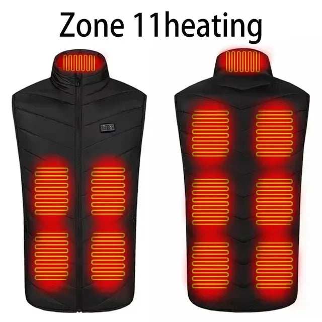 Chaleco USB calefactable para hombre con 17 zonas de calor, cremallera, ropa de invierno para actividades al aire libre, talla 5XL, térmico | Sansoti