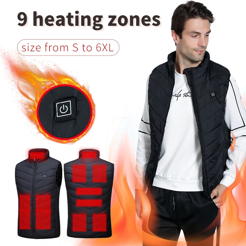 Heated Men's Vest 9 Heating Zones USB Winter Vest Outdoor Casual Thermal Lined Warm Vest | Sansoti