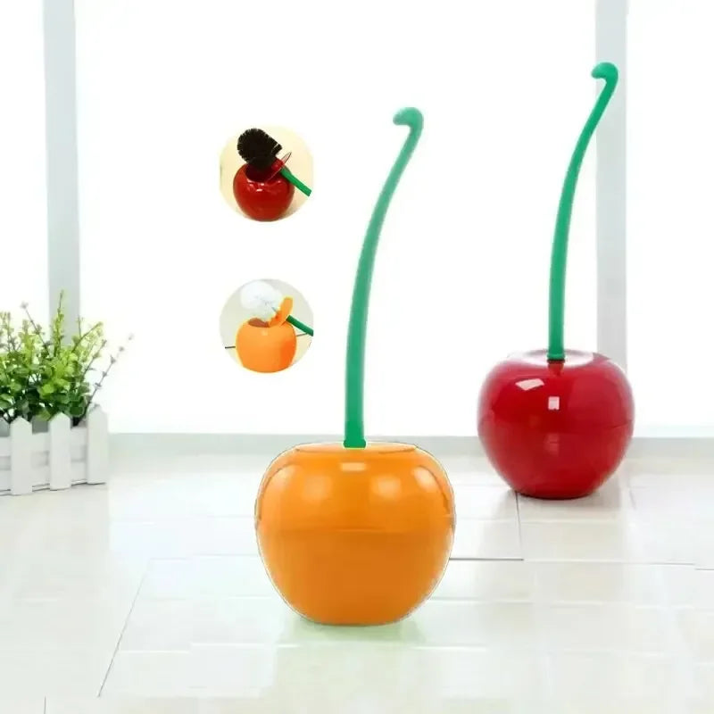 WC-Bürste Kirschmotiv Rot Orange Grün Keramik Badaccessoire Verspielt Kompakt Hygienisch Toilettendesign | Sansoti