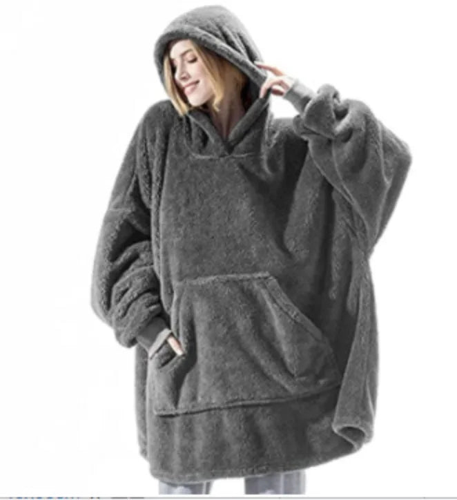 Draagbare Fleece Deken met Capuchon Dubbelzijdig Oversized Lounge Plaid Zachte Huisdeken voor Thuiscomfort | Sansoti