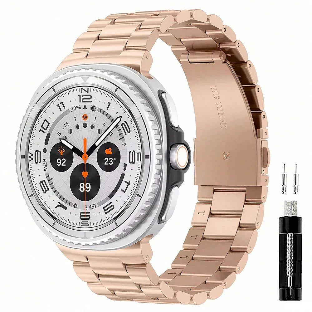 Metalowa bransoleta na smartwatch, ogniwa ze stali nierdzewnej, 40 mm, 44 mm, 46 mm, srebrna, złota, czarna, różowa, pasek na nadgarstek do zegarka | Sansoti