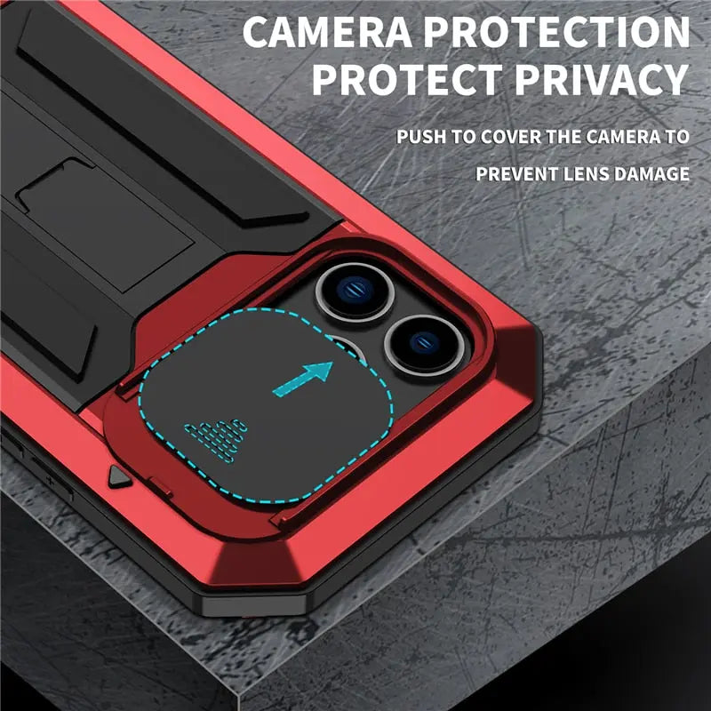 Phone Case with Integrated Screen Protector for iPhone 14 13 Mini Pro Max Rugged Military Black Red | Sansoti