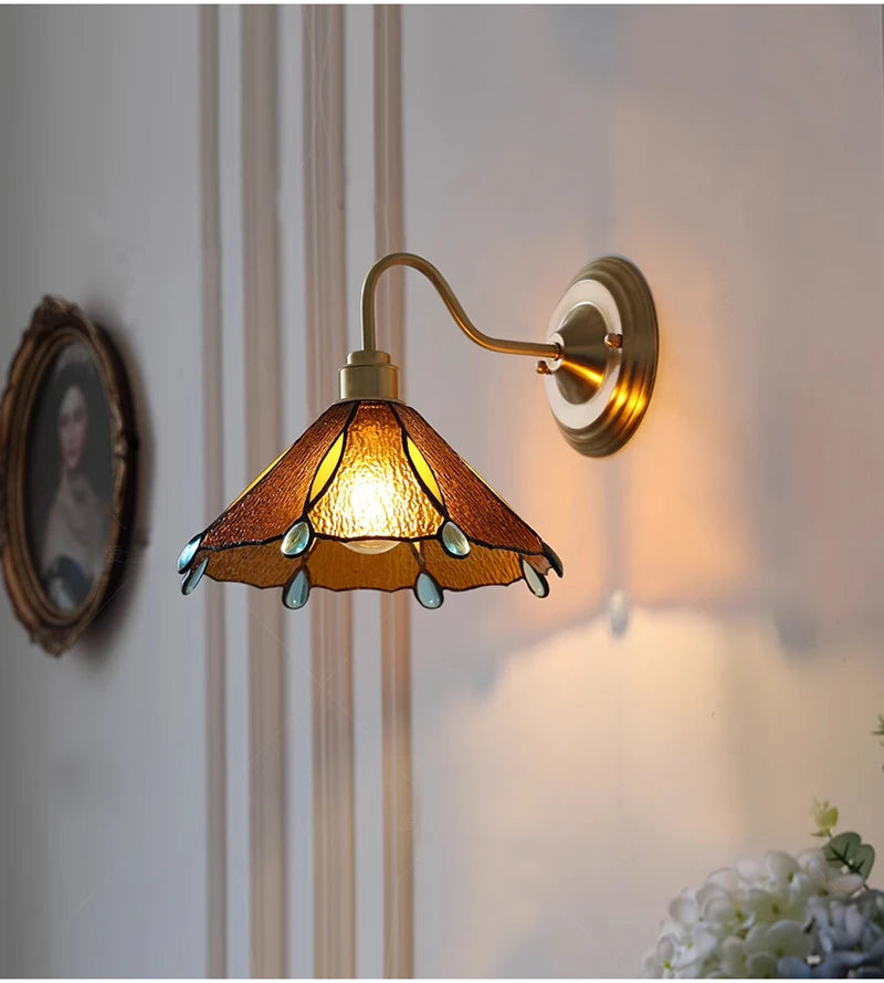 Wandlamp Tiffany Gebrandschilderd Glas Koper E27 Slaapkamer Woonkamer Gang Retro Vintage Wandverlichting Sfeerverlichting Klassiek | Sansoti