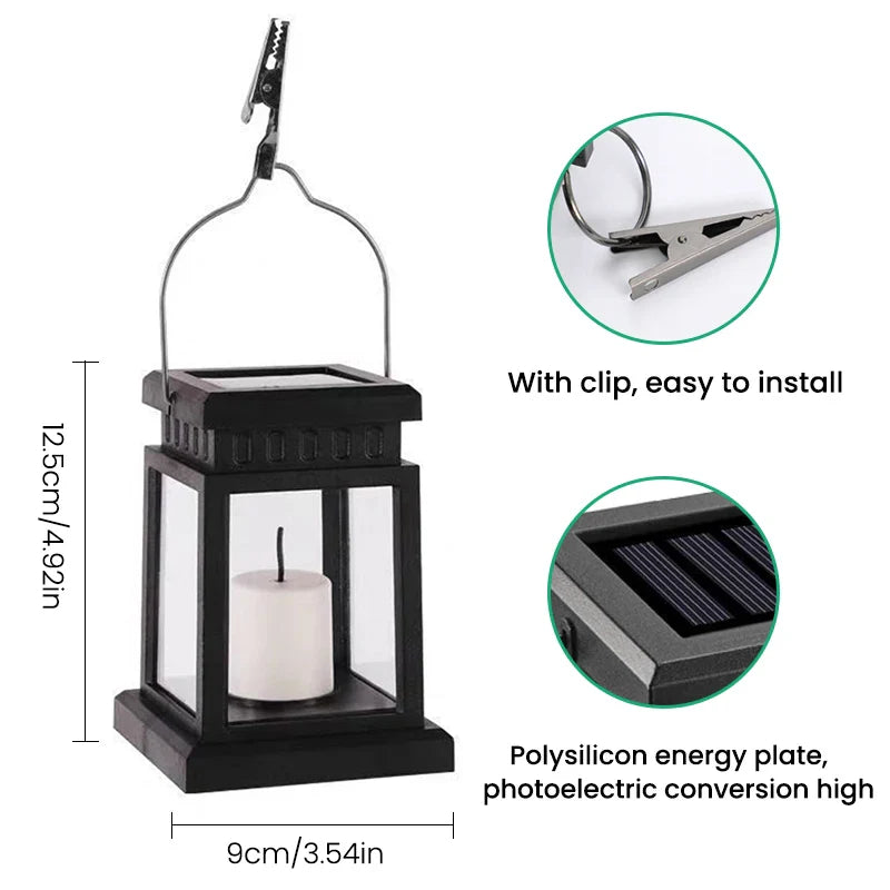 Zonne-energie Lantaarn met Kaarsvlam Effect voor Tuin & Terras – Waterdicht IP65 LED Tuinlantaarn Automatische Schemersensor | Sansoti