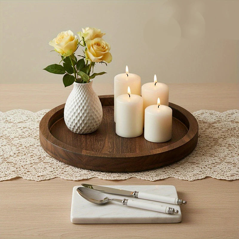 Décoration table basse Plateau rond en bois Style ferme Centre de table | Restfield