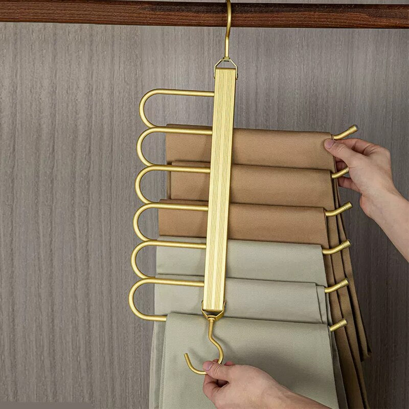 Broekhanger aluminium 6 broeken goud ruimtebesparend kledinghanger kast organizer draaibare hanger anti slip broekhouder | Sansoti