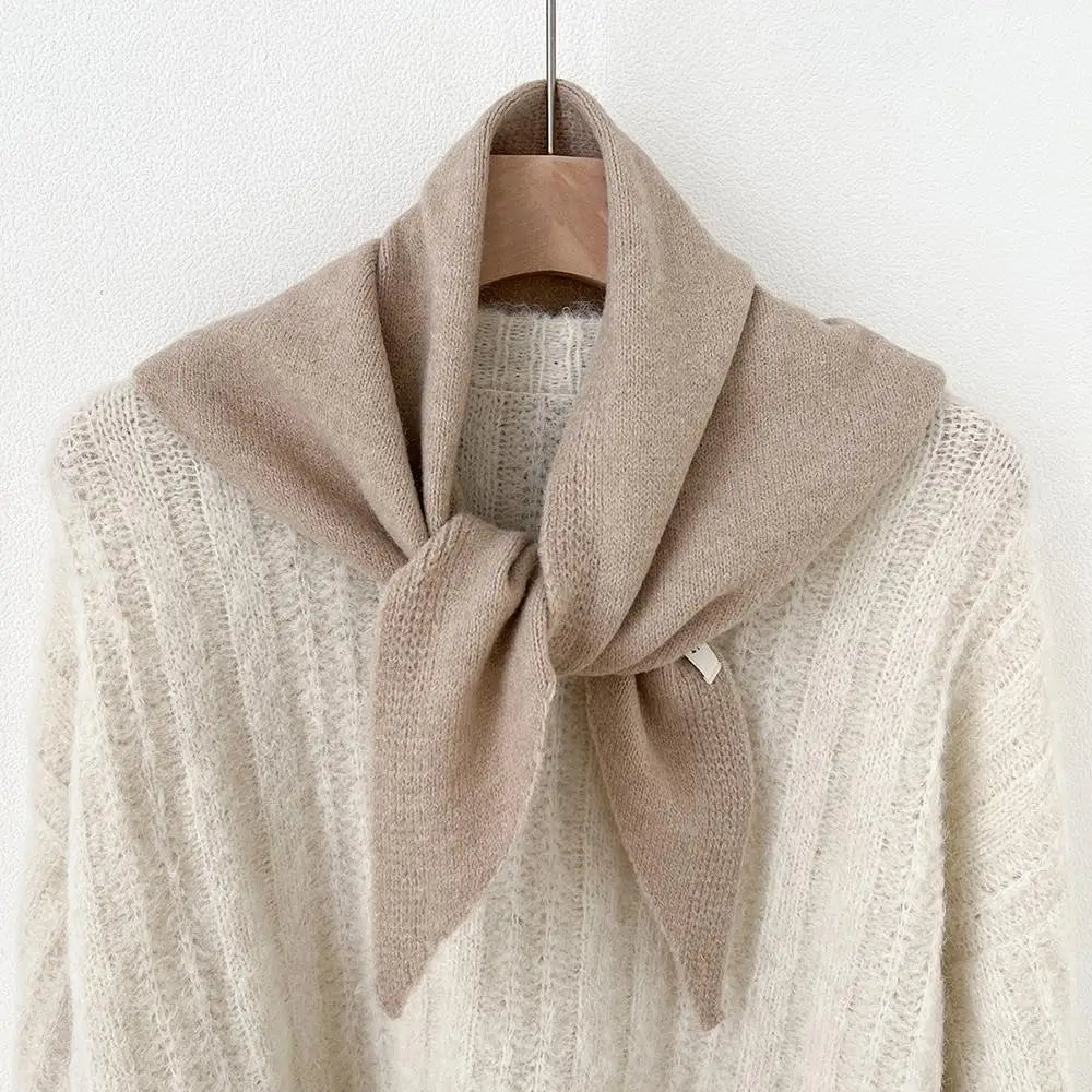 Gebreide Driehoekige Halsdoek Wol 38x105cm Wintersjaal Dames Effen Kleur Warm Omslagdoek Herfst Winter | Sansoti