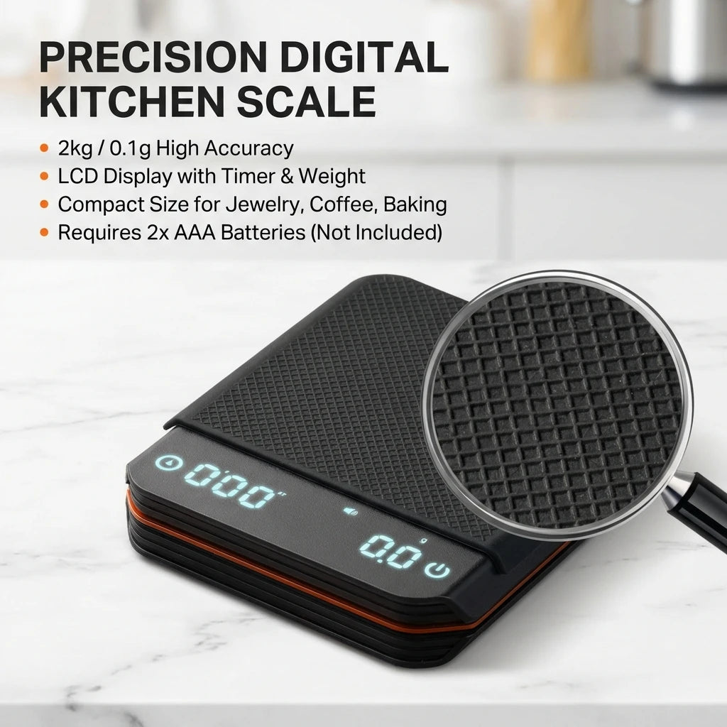Kaffeewaage Digital 2000g Wiederaufladbar USB-C Timer Espresso Präzision 0,1g LED Kompakt Tragbar Barista Küchenwaage | Restfield
