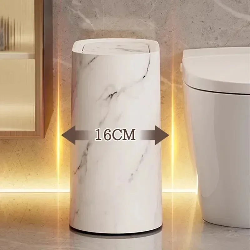 Afvalbak Marmerdesign Ellips Push Deksel Badkamer WC Kantoor Nordic Scandinavisch Compact Hygiënisch | Sansoti