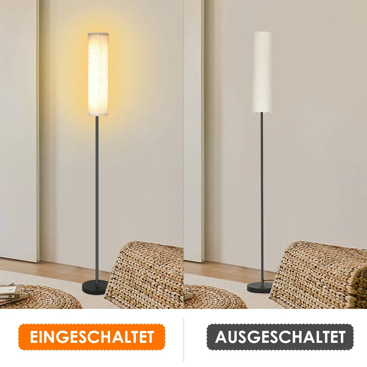 LED-Stehlampe 170 cm, dimmbar, mit Fernbedienung, skandinavisches Holz und Metall, warm- bis kaltweiß | Sansoti