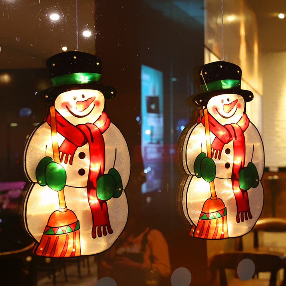 LED Raamverlichting Kerstmotieven Batterij Silhouet Sfeerlicht Figuren met Zuignap Decoratief Venster | Sansoti