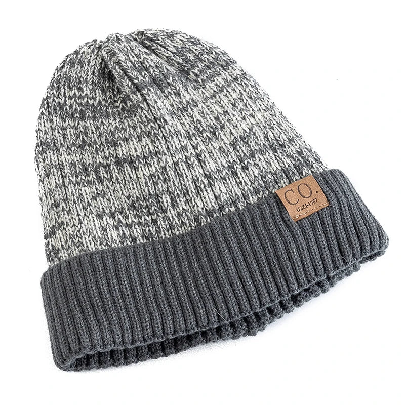 Wintermuts Unisex Bontvoering Gebreid Tweekleurig Design Beanie Heren Dames Warme Muts Casual Mode Streetwear | Sansoti