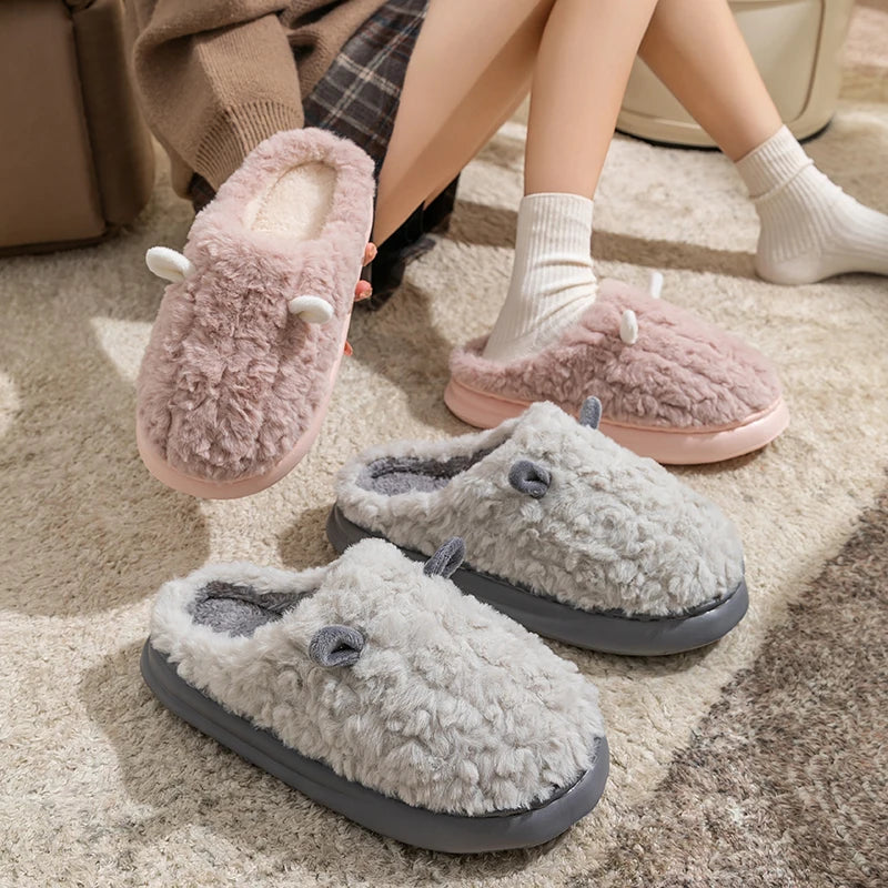Plush Winter Slippers Closed Design Thickly Padded Non-Slip Warm Comfortable Indoor Women Men Unisex | Sansoti