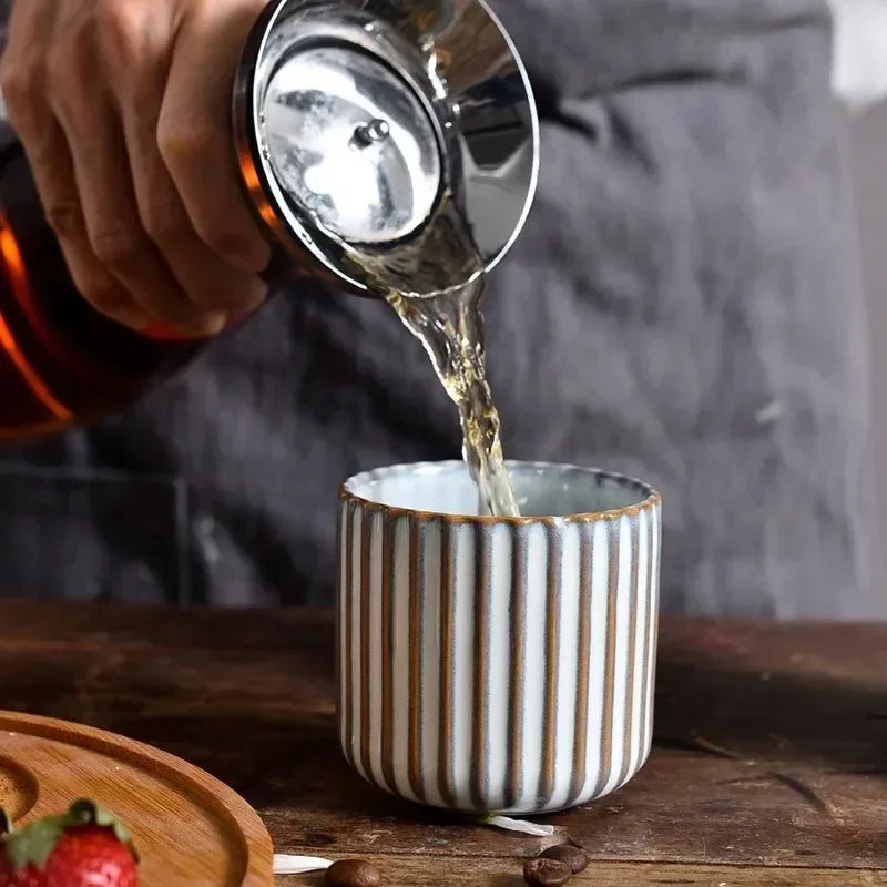 Tasse à thé Japandi en céramique rayée rétro style japonais mug à café tasse à saké tasse à thé en porcelaine mug à vin maison thé de l’après-midi | Restfield