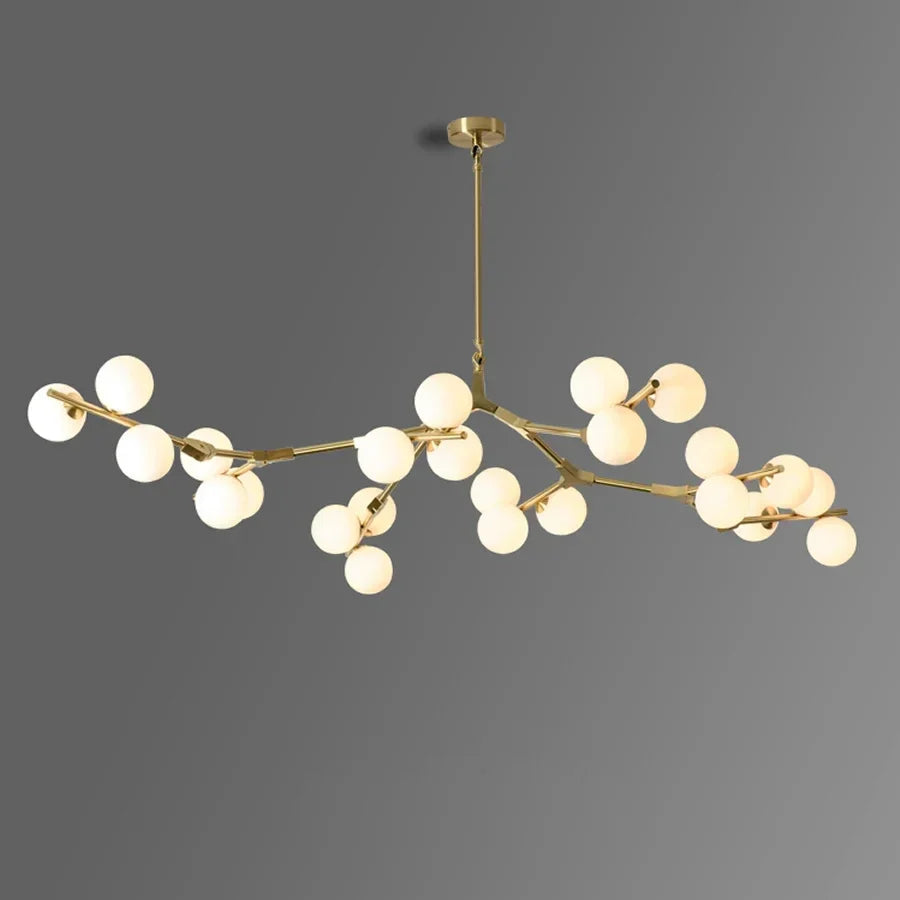 Suspension Structure Branches Verre Mat Or Noir G4 LED Salon Salle à Manger Scandinave Moderne 12 18 24 Boules | Restfield