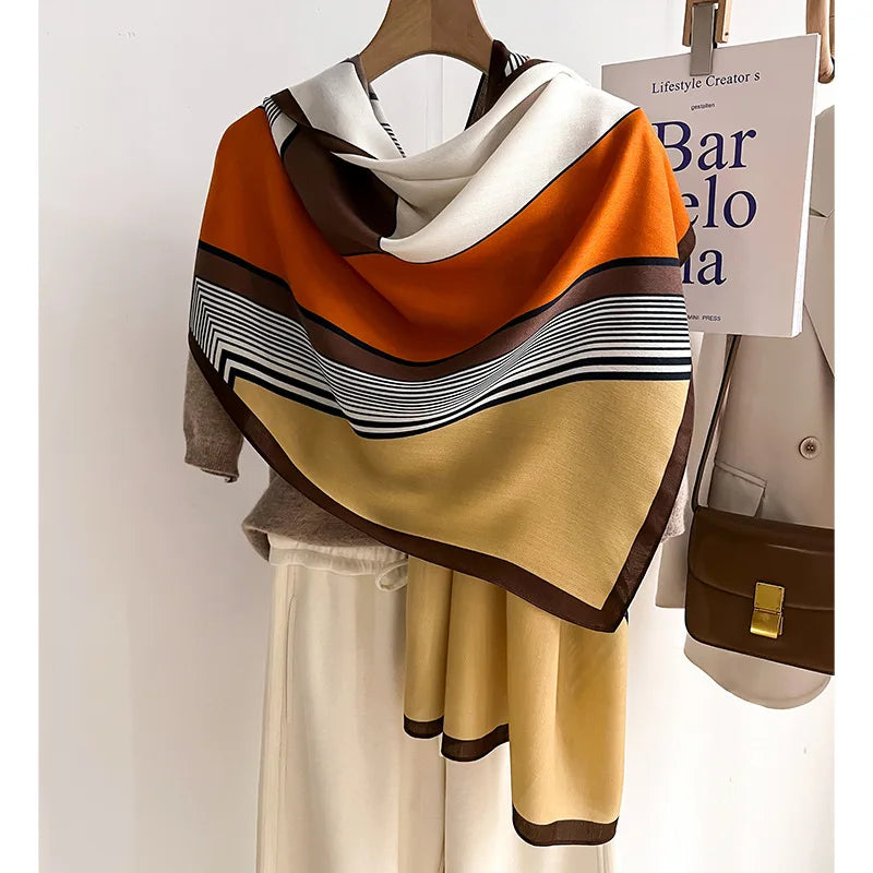 Wintersjaal Wol-Katoen Dames 66x178cm Rood Blauw Wit Pashmina Omslagdoek Warme Herfst Winter Mode Accessoire | Sansoti