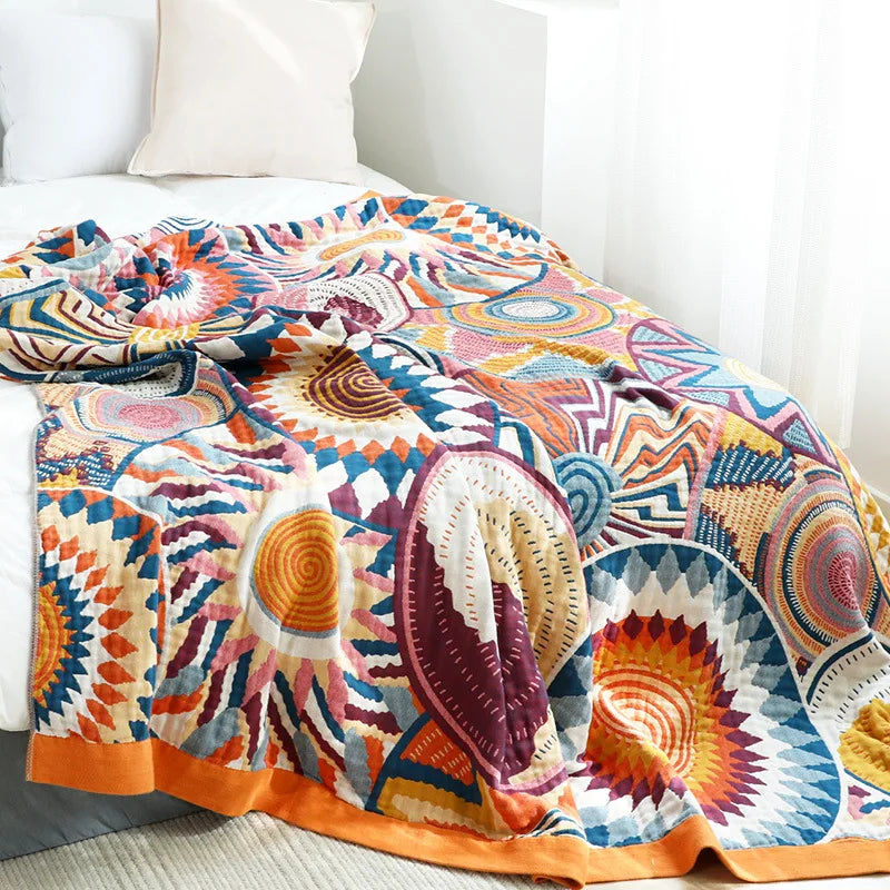 Cotton Muslin Throw 150×200 cm 200×230 cm Geometric Pattern Sofa Throw Travel Blanket Living Room Sofa | Sansoti