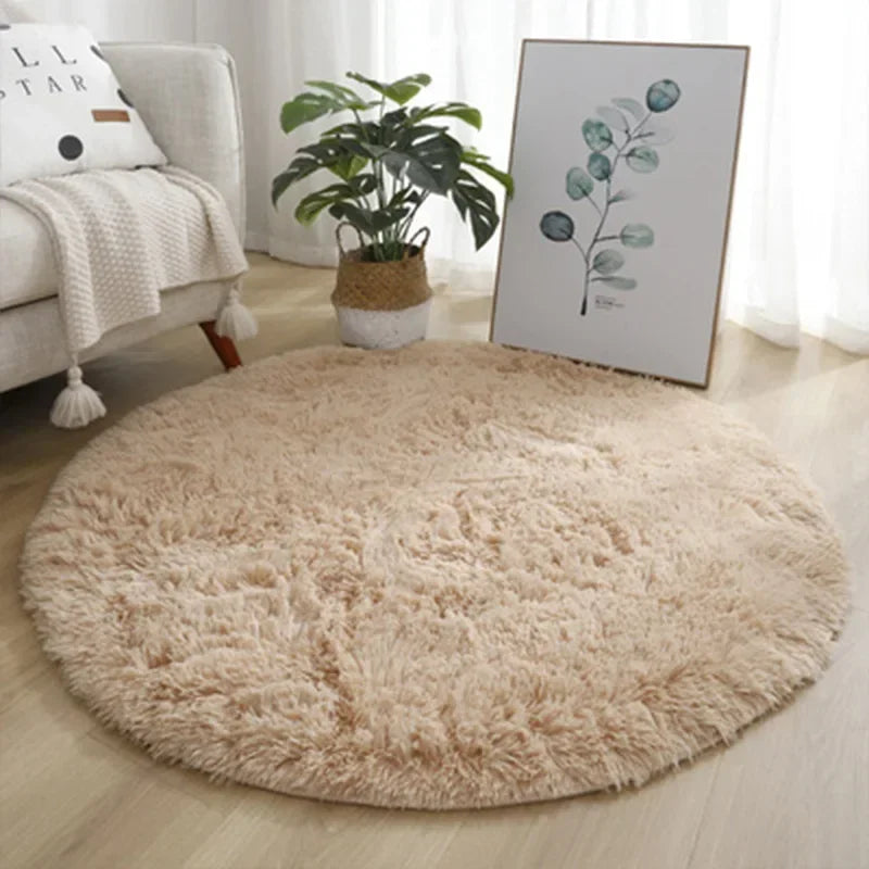Runder hochfloriger Plüschteppich mit 45-mm-Faser, weicher Teppich für Wohnzimmer, Schlafzimmer und Kinderzimmer, dekorativ und flauschig | Sansoti