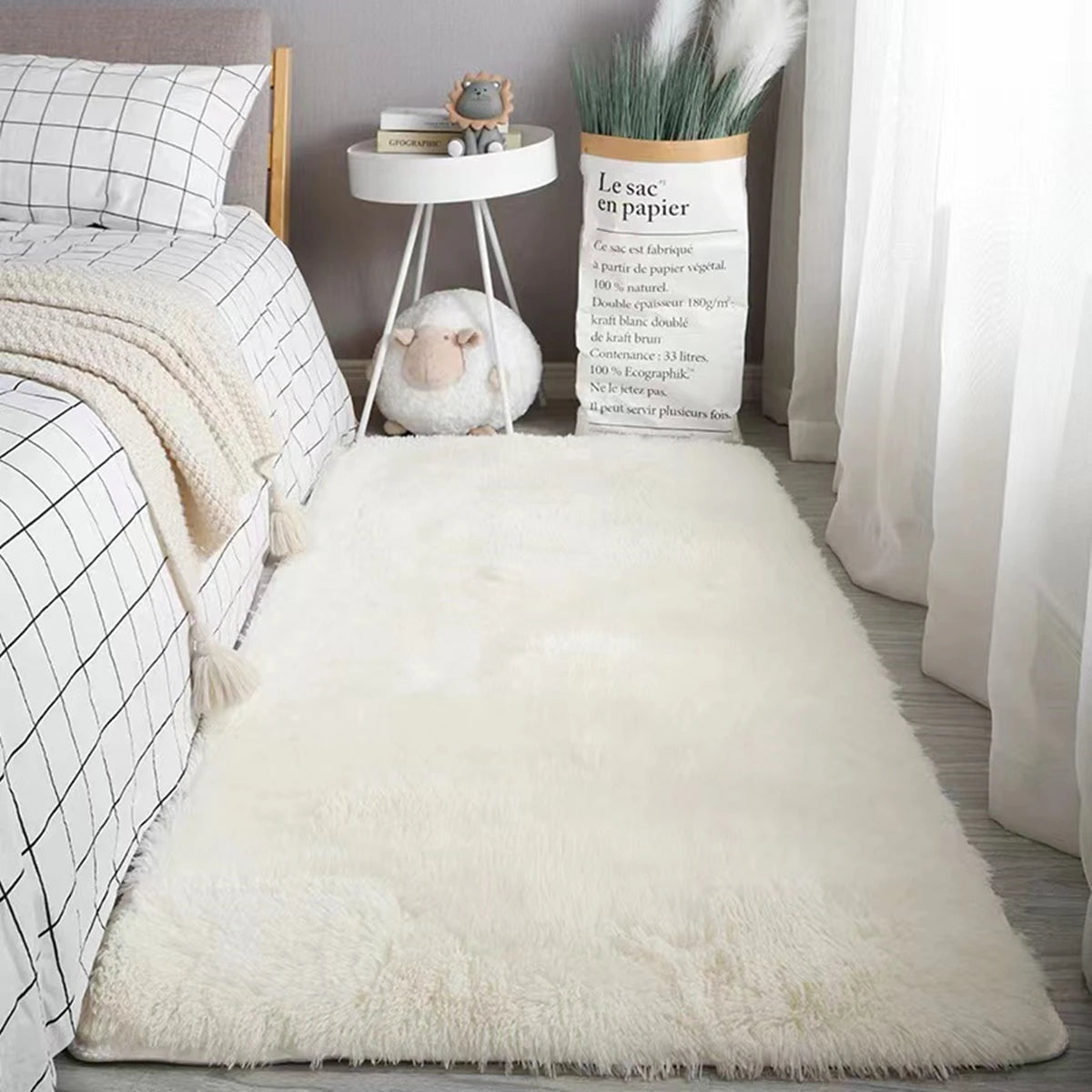 Fluffy Vloerkleed Microvezel Antislip Grijs Wit Bruin Slaapkamer Woonkamer Pluizig Tapijt Nachtkastje Shaggy Zacht | Sansoti