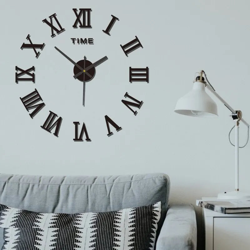 3D Wanduhr Acryl Römische Ziffern 40cm Silber Schwarz Gold DIY Selbstklebend Uhr Wohnzimmer Schlafzimmer Großformat Wanddekoration | Restfield