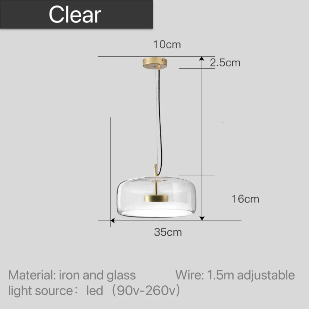 Scandinavische Glazen Hanglamp – Warm Sfeerlicht met Amber, Helder of Grijs Glas – Ø 15, 25 of 35 cm – Moderne Verlichting voor Keuken, Eetkamer en Woonkamer | Sansoti