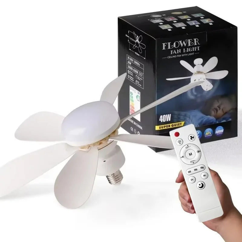 Intelligente Plafondventilator met LED-verlichting E27 Fitting en Afstandsbediening voor Slaapkamer Woonkamer Modern Minimalistisch Energiezuinig Stil | Sansoti