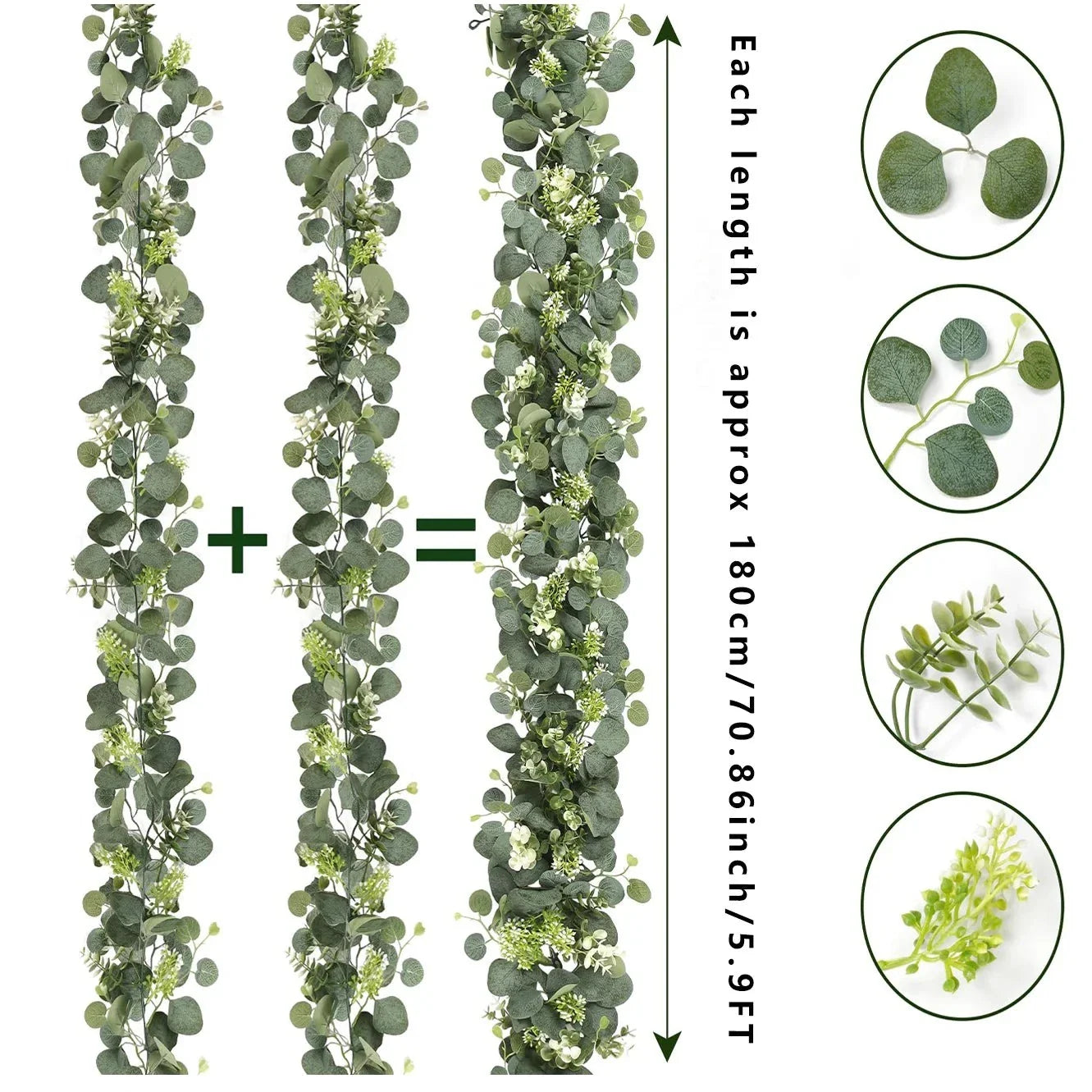 Kunstmatige Eucalyptus Slinger 2-Delige Set | Natuurlijke Groene Decoratie voor Interieur en Feesten | 180cm Lange Zijden Guirlandes | Sansoti